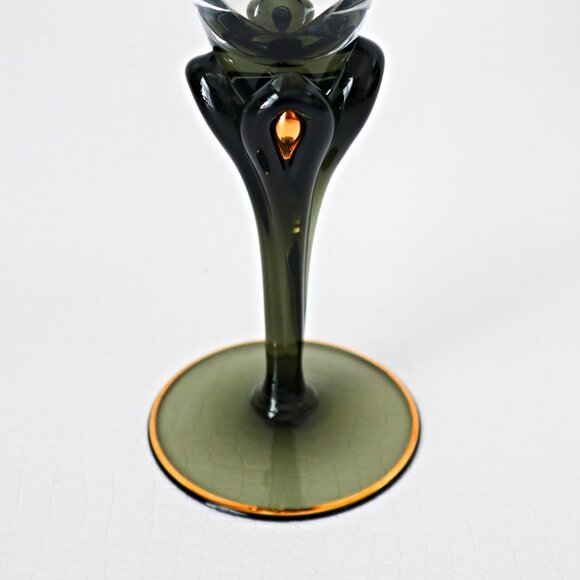 Vintage Set of 4 Retro Dark Green Wine Glasses with Gold Tear Drop Barware - Picture 3 of 4